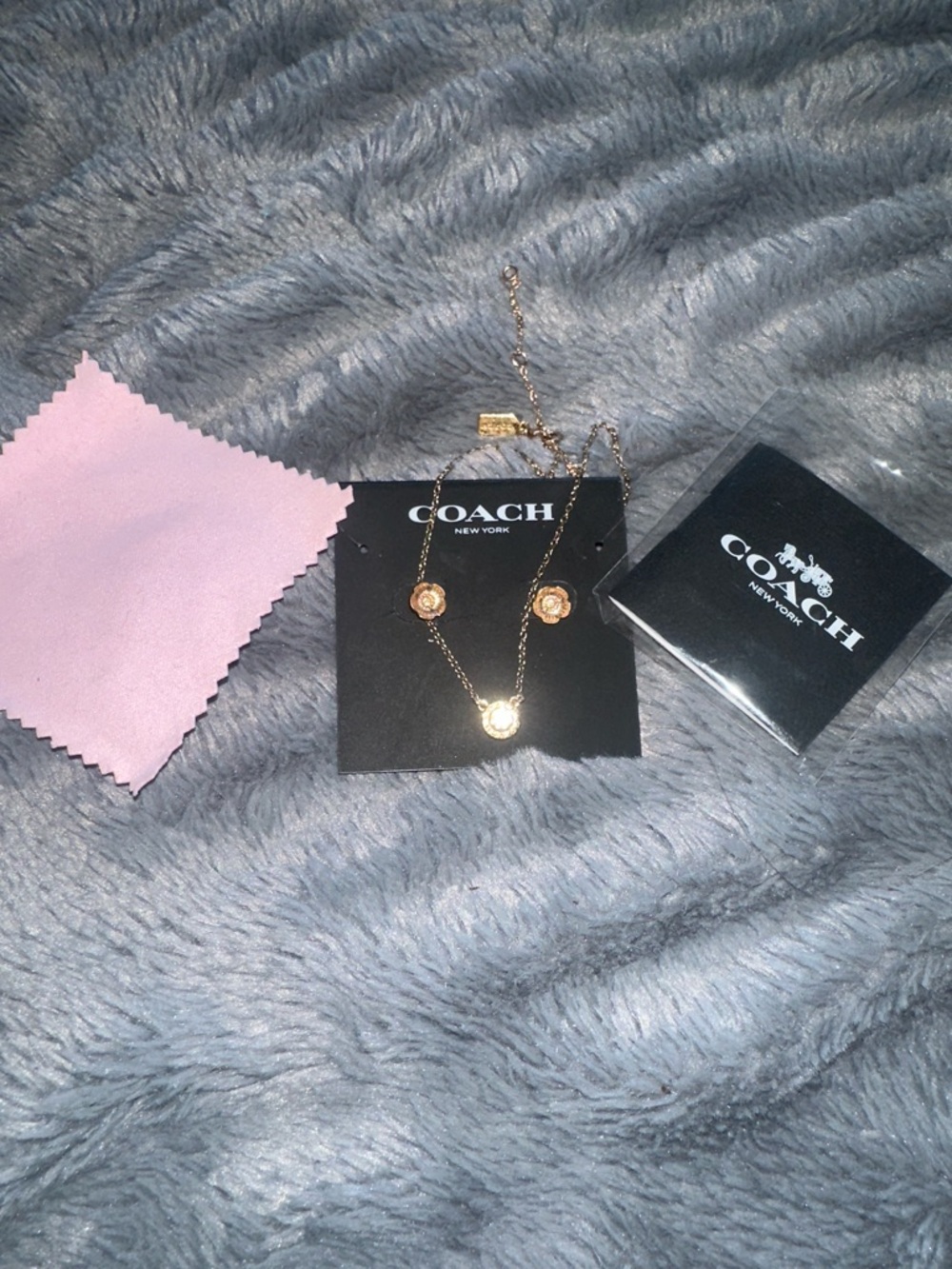 Coach Rose Gold Floral Pendant Necklace with Matching Studs